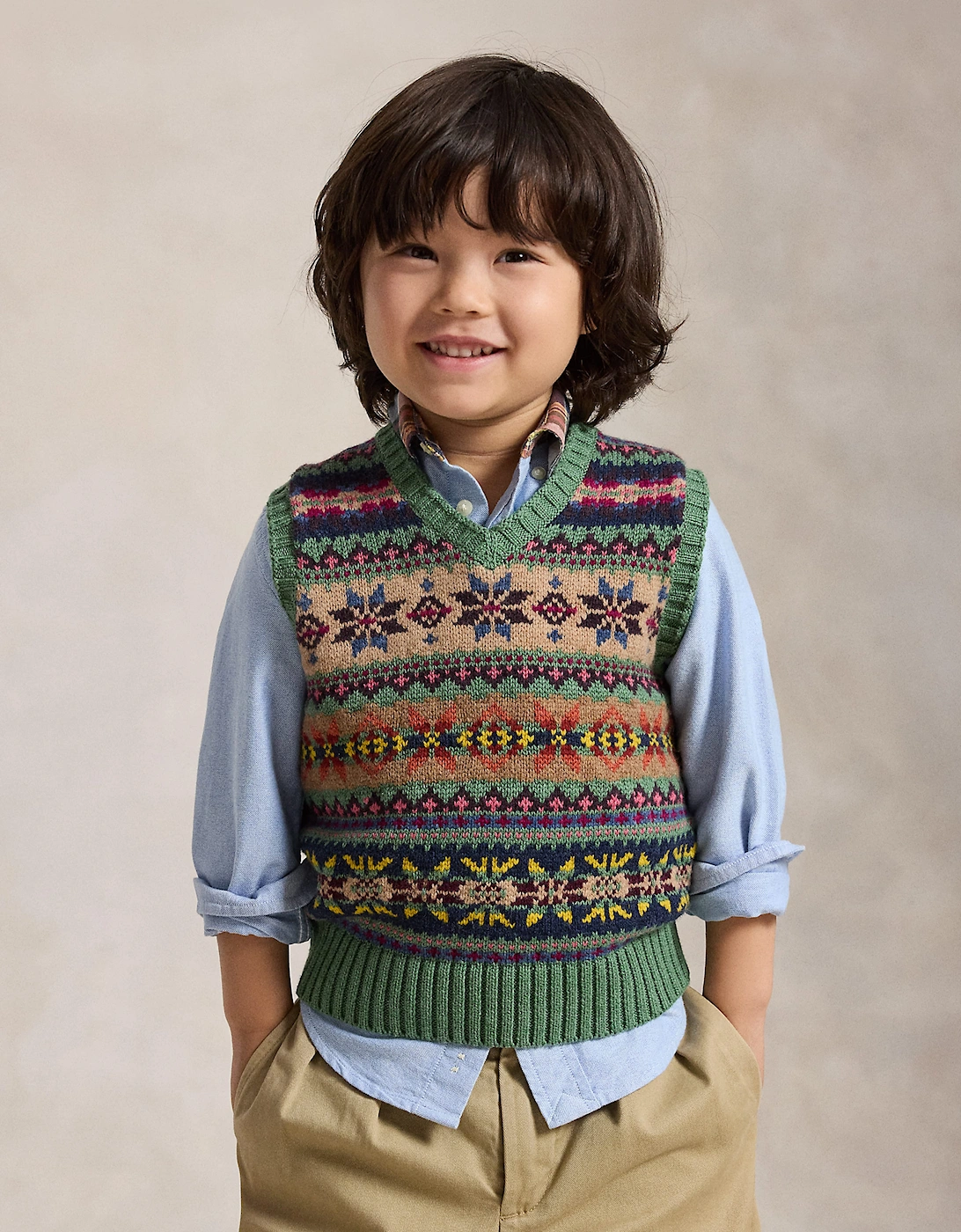 Ralph Lauren Boys Cotton Knit Sweater Vest in Green