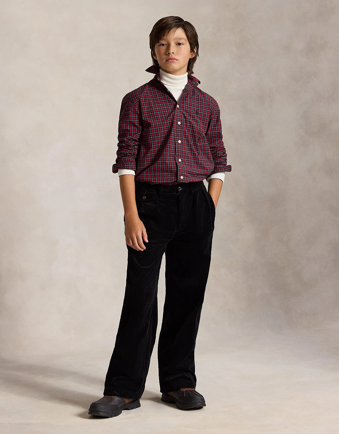 Ralph Lauren Boys Checked Poplin Shirt in Red