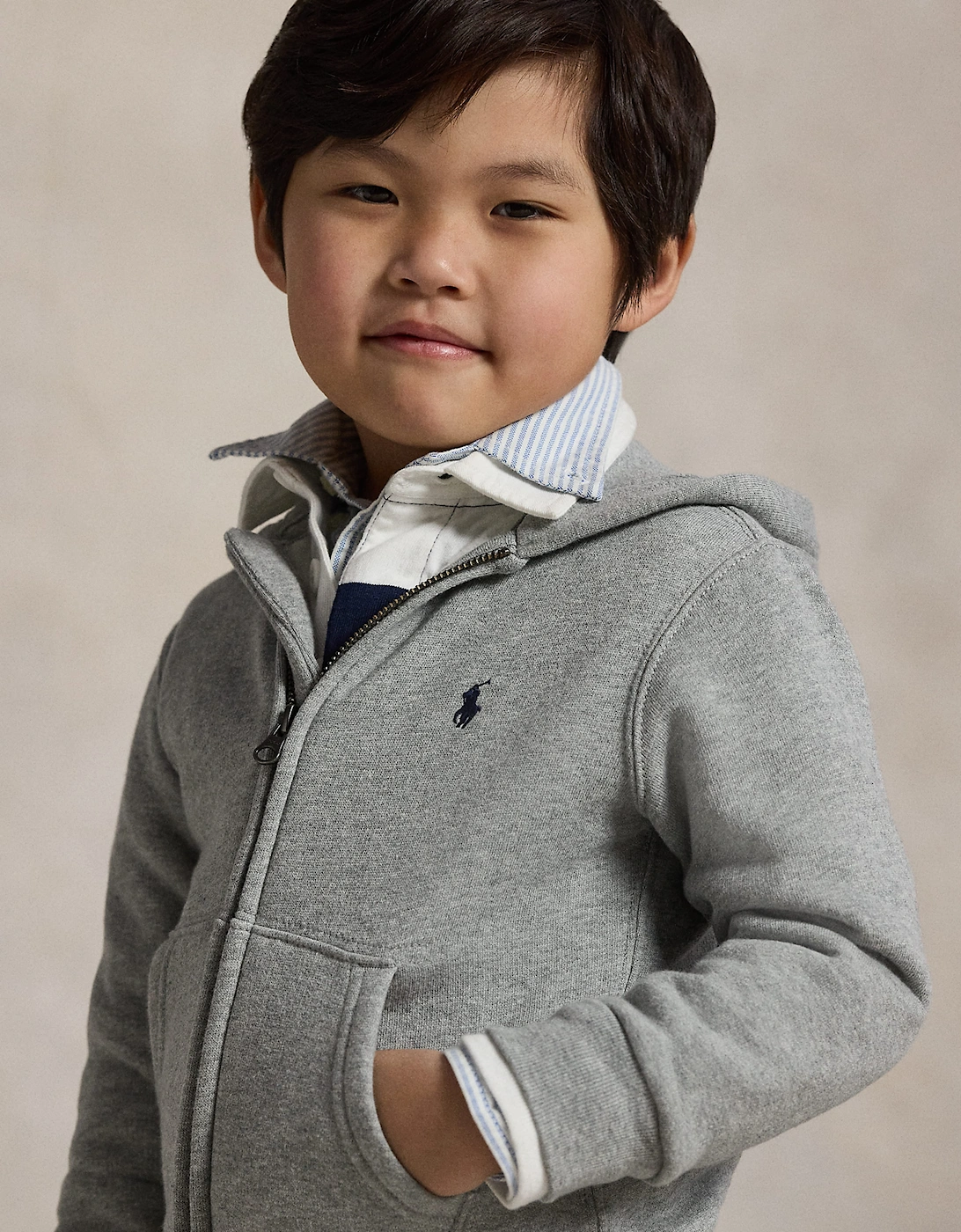 Ralph Lauren Boys Logo Zip Up Top in Grey