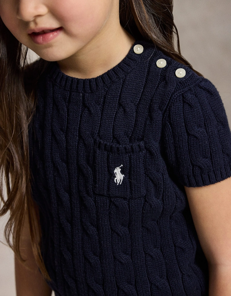 Ralph Lauren Girls Cable Knit Pullover in Navy