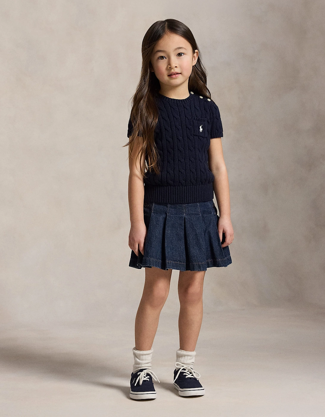Ralph Lauren Girls Cable Knit Pullover in Navy