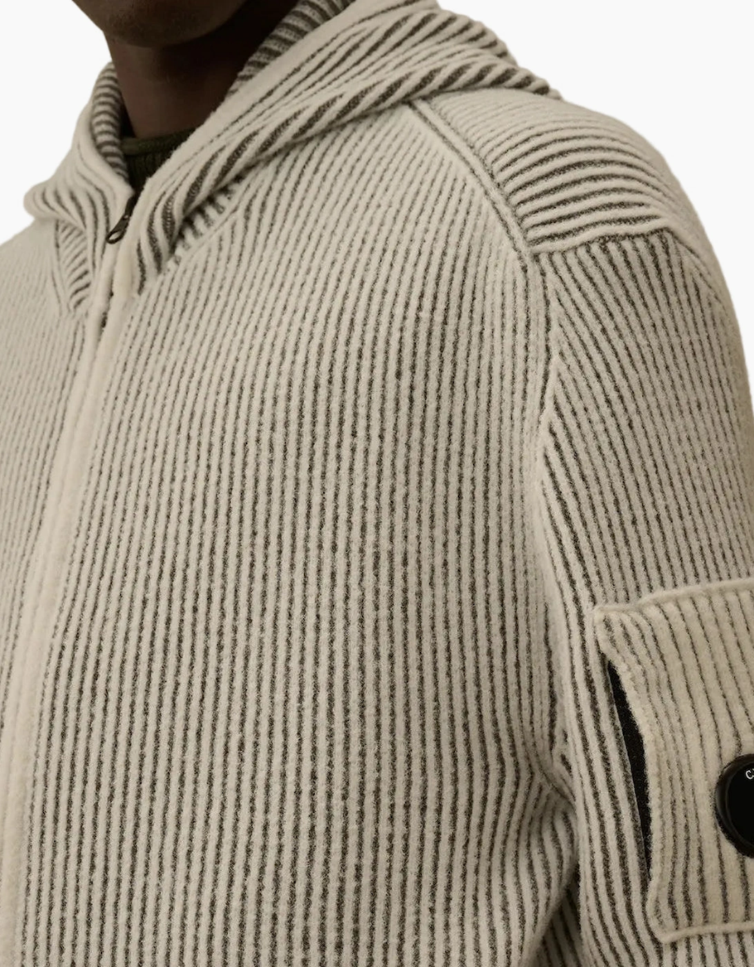 Fleece Knit Zip Lens Hooded Cardigan