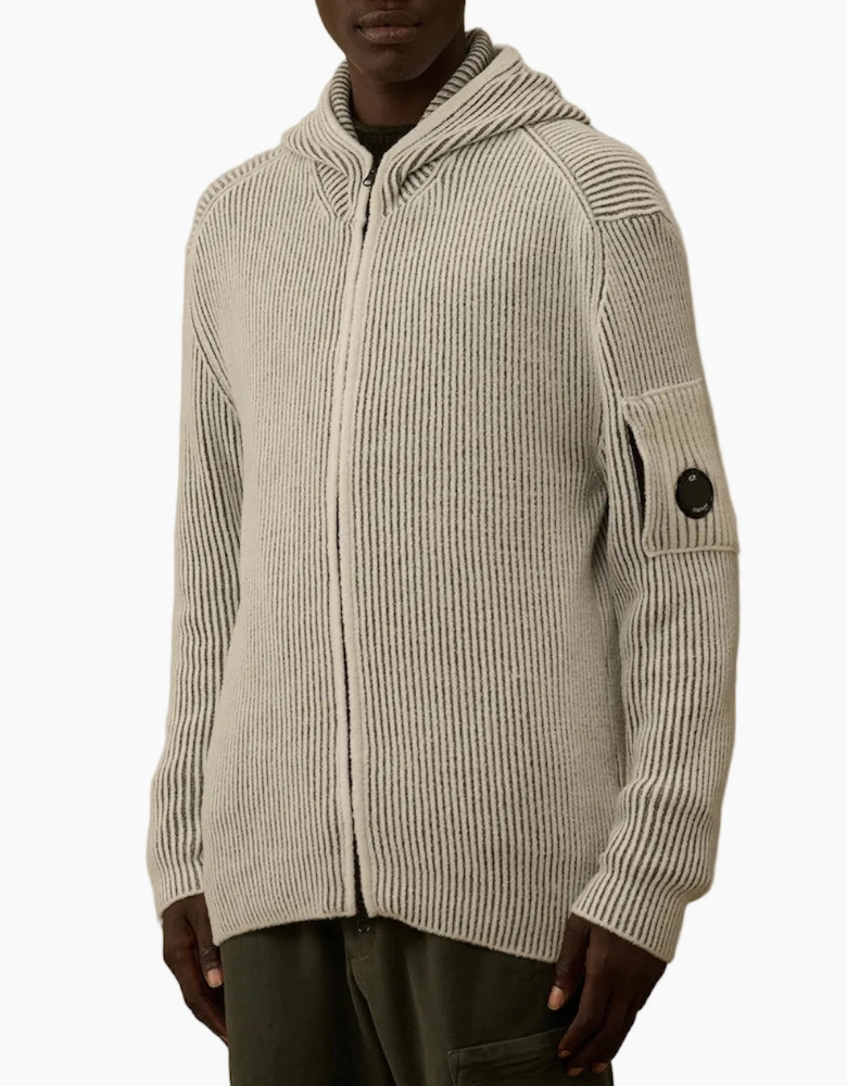 Fleece Knit Zip Lens Hooded Cardigan