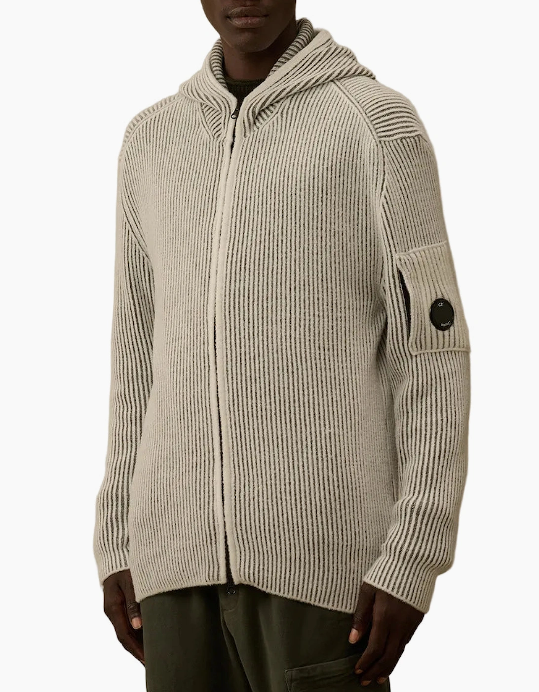 Fleece Knit Zip Lens Hooded Cardigan
