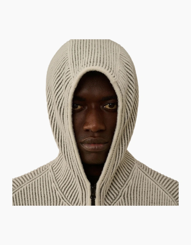 Fleece Knit Zip Lens Hooded Cardigan
