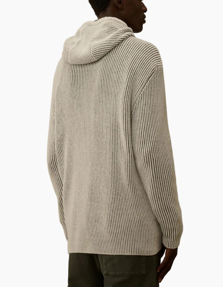 Fleece Knit Zip Lens Hooded Cardigan