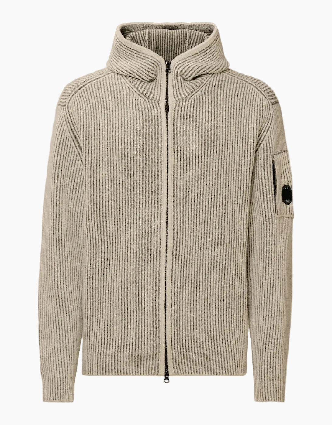 Fleece Knit Zip Lens Hooded Cardigan