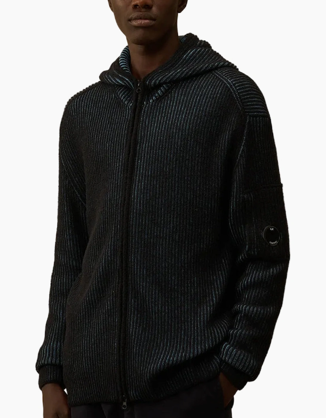 Fleece Knit Zip Lens Hooded Cardigan