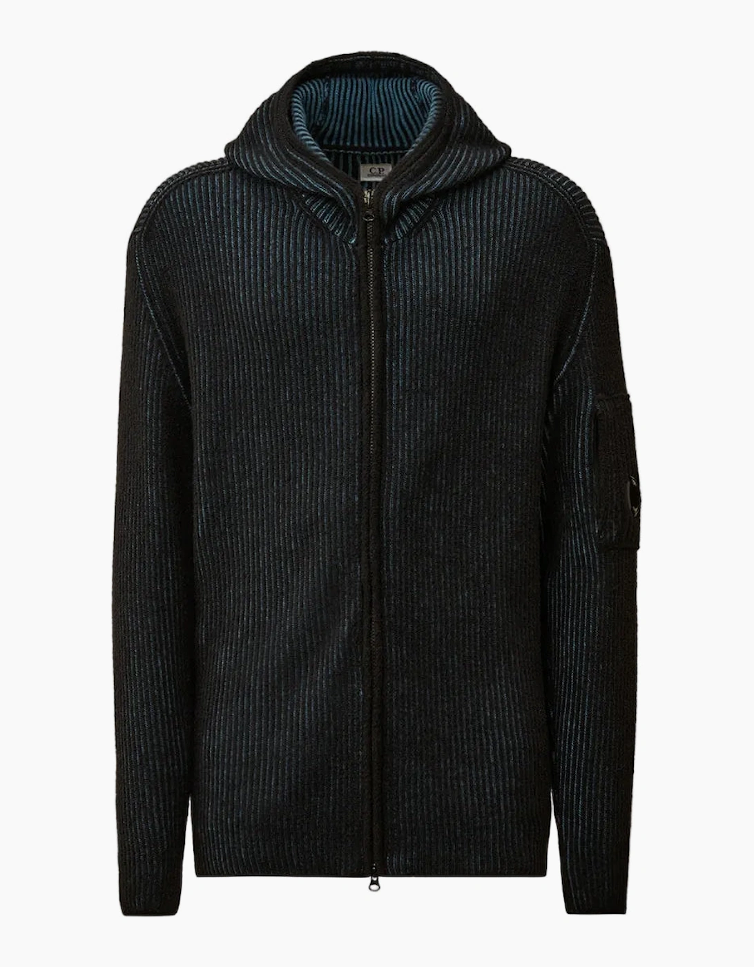 Fleece Knit Zip Lens Hooded Cardigan