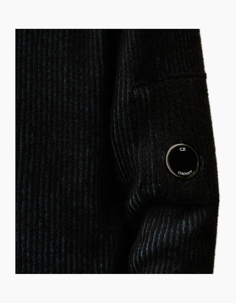 Fleece Knit Zip Lens Hooded Cardigan
