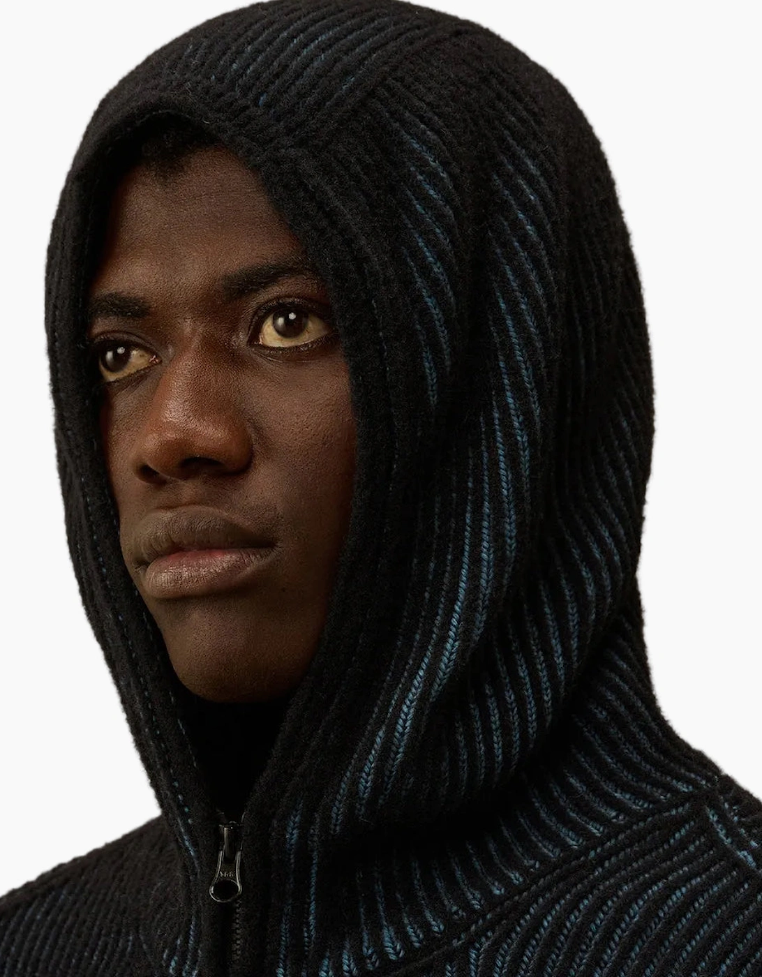 Fleece Knit Zip Lens Hooded Cardigan