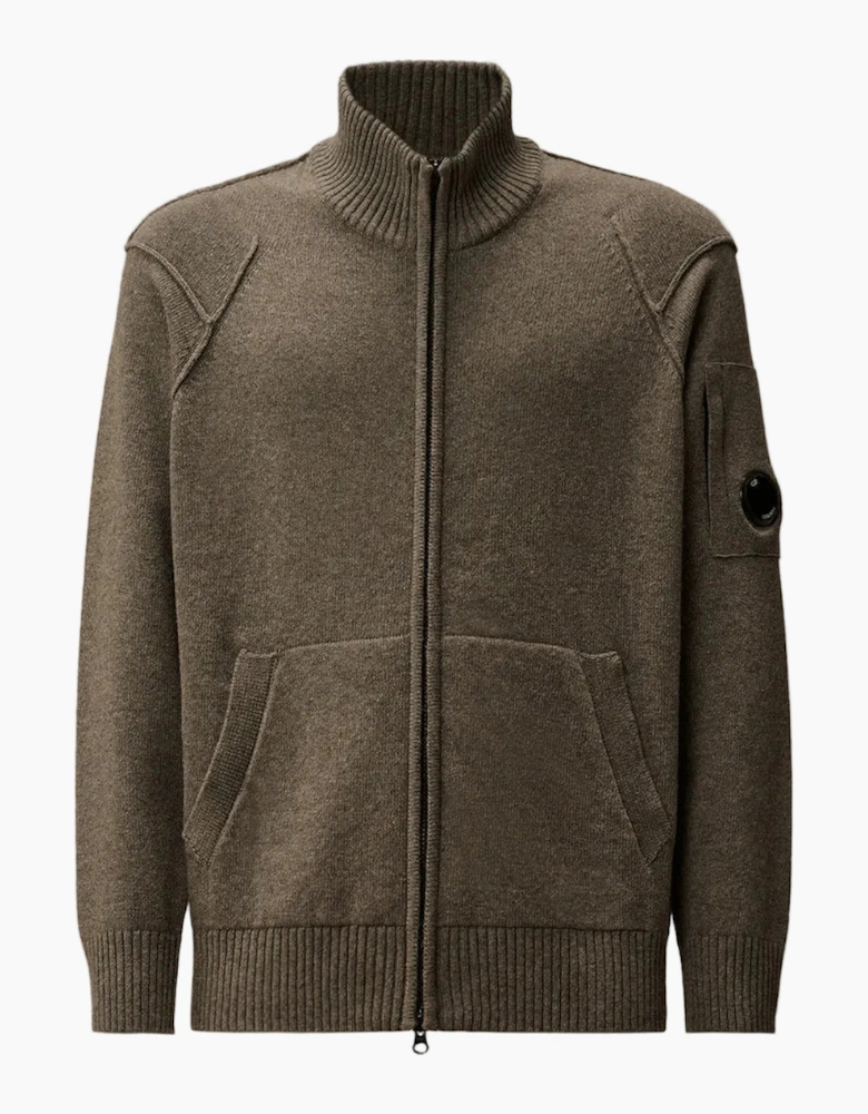 Lambswool Zip-Up Lens Cardigan