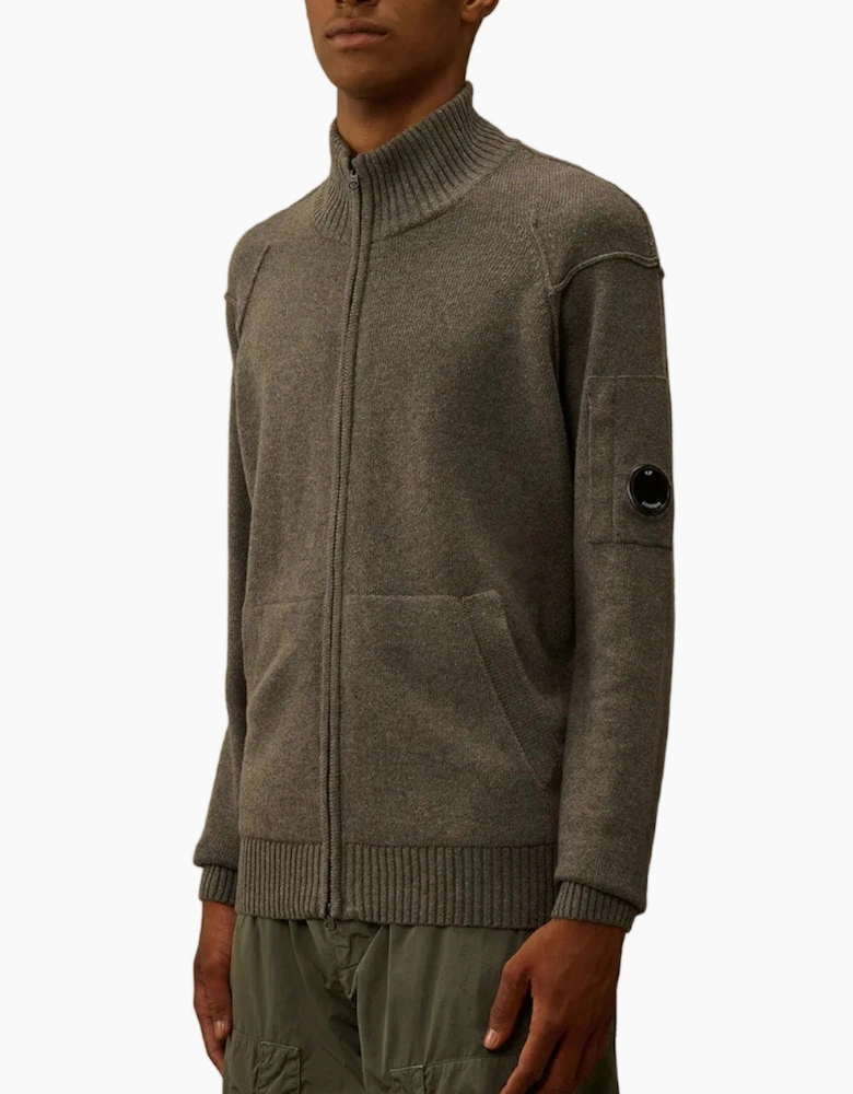 Lambswool Zip-Up Lens Cardigan