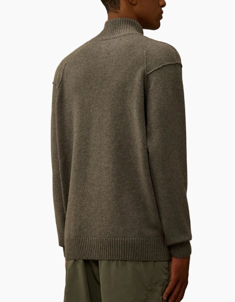 Lambswool Zip-Up Lens Cardigan