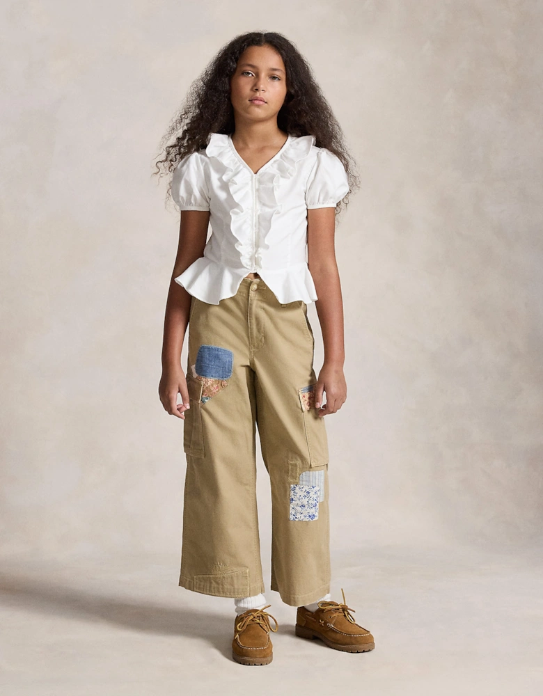 Ralph Lauren Girls Cotton Ruffle Blouse in White