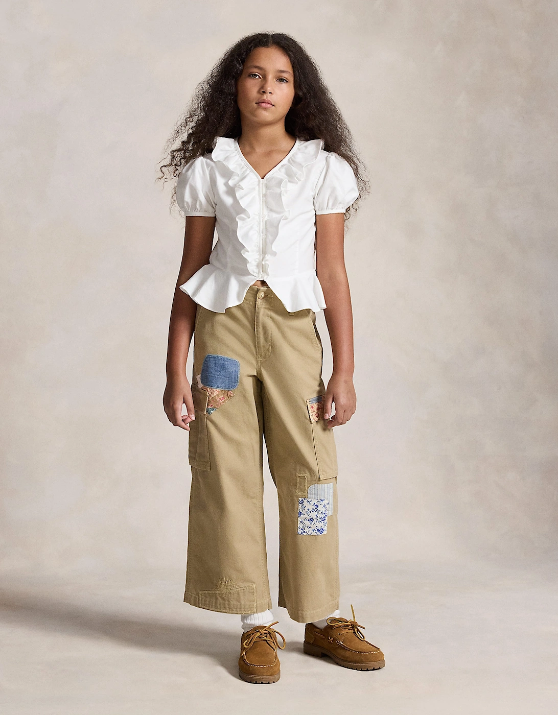 Ralph Lauren Girls Cotton Ruffle Blouse in White