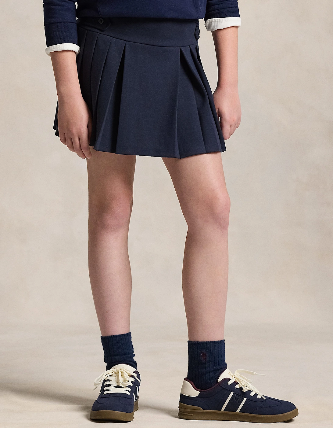 Ralph Lauren Girls Pleated Jersey Skort in Navy