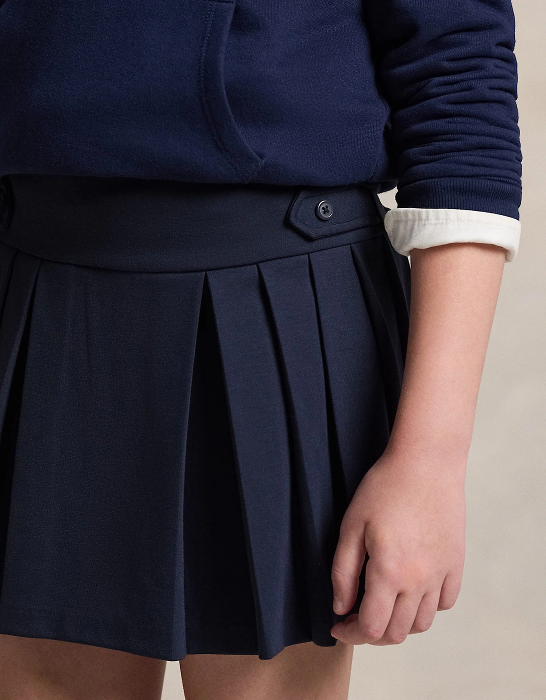 Ralph Lauren Girls Pleated Jersey Skort in Navy