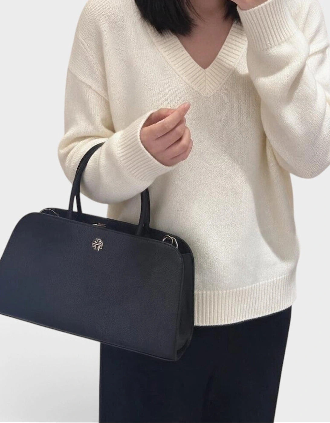 Britten Small Center Zip Satchel Black