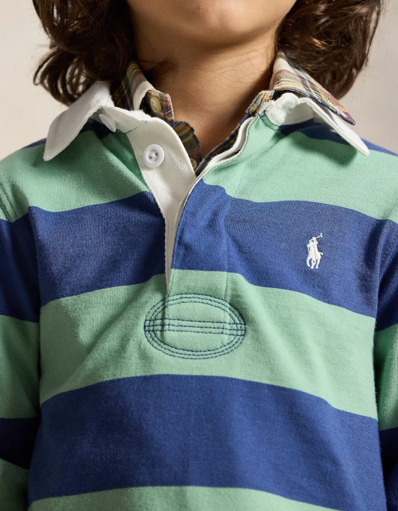 Ralph Lauren Boys Striped Jersey Rugby Shirt in Green