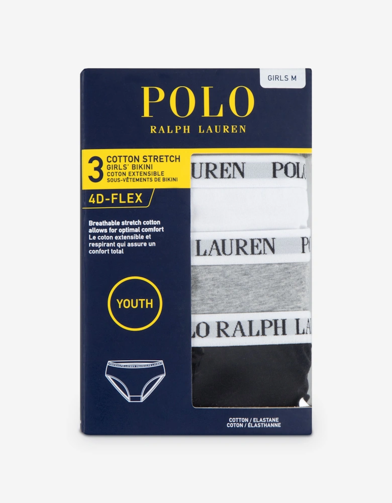 Ralph Lauren Girls Solid 3 Pack Bikini Knickers Set in Multicolour