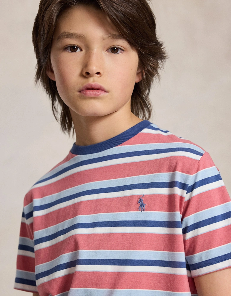 Ralph Lauren Boys Striped Logo T-Shirt in Pink
