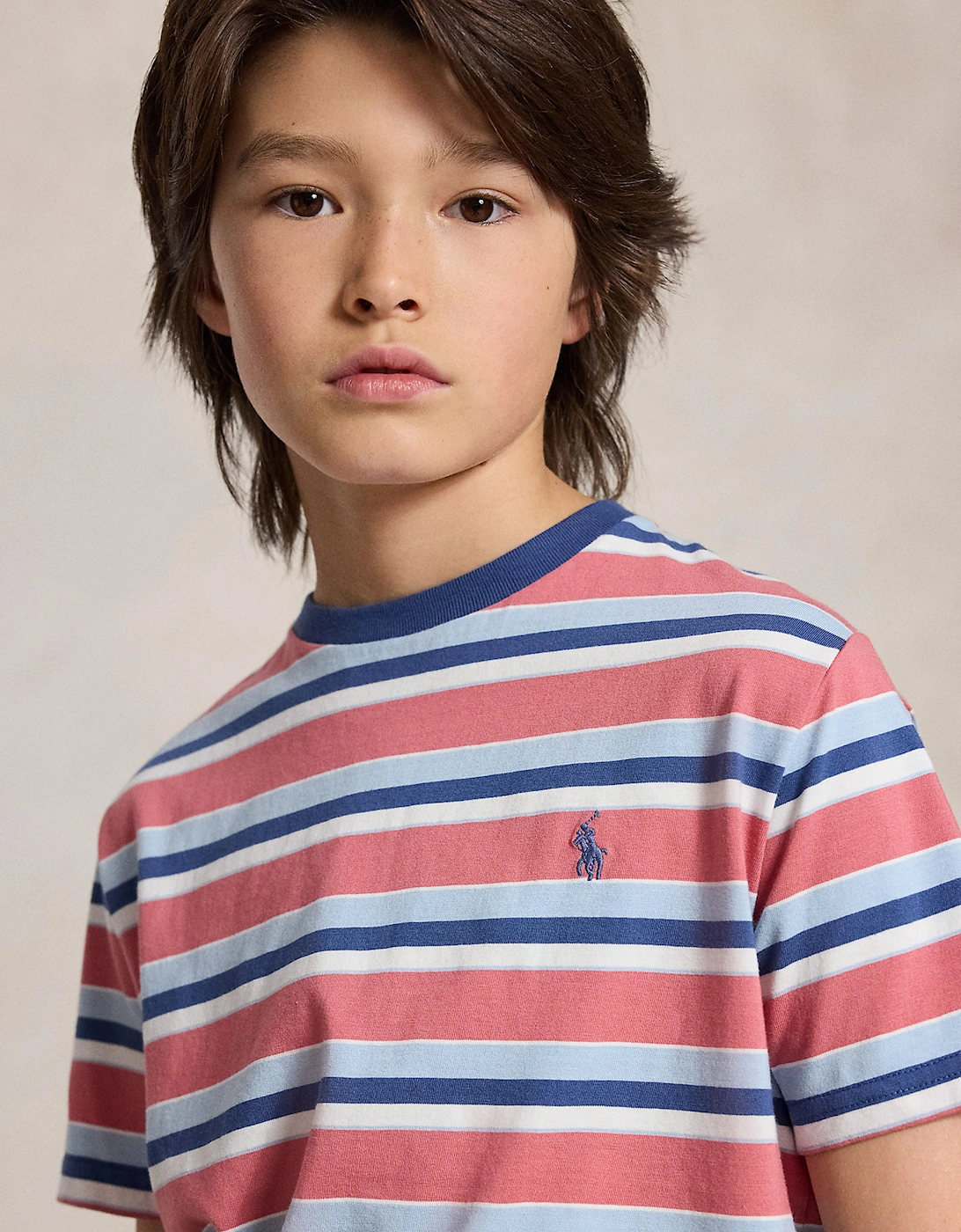 Ralph Lauren Boys Striped Logo T-Shirt in Pink