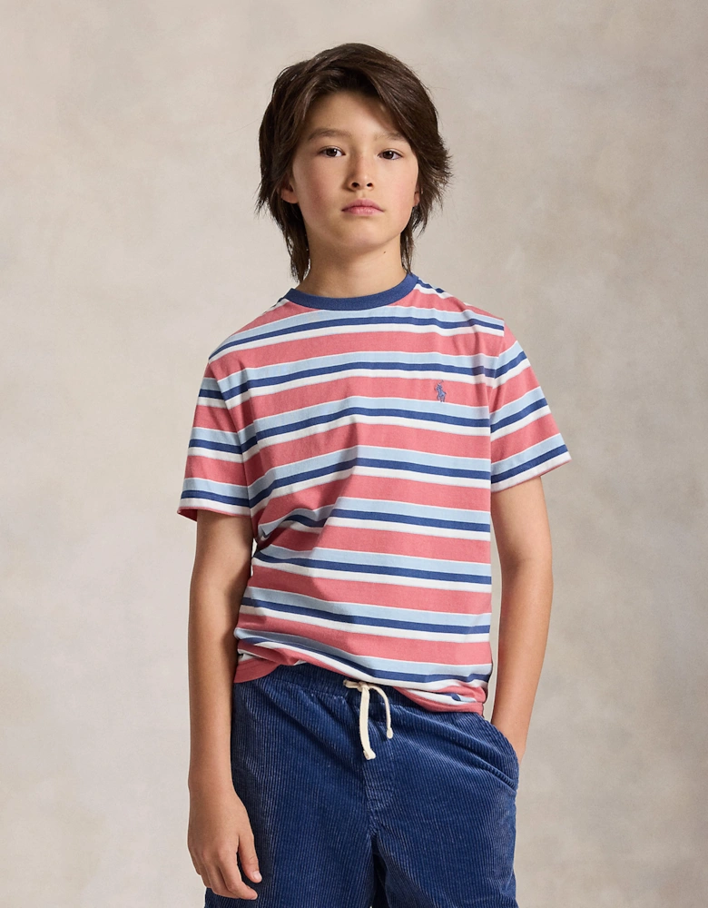 Ralph Lauren Boys Striped Logo T-Shirt in Pink