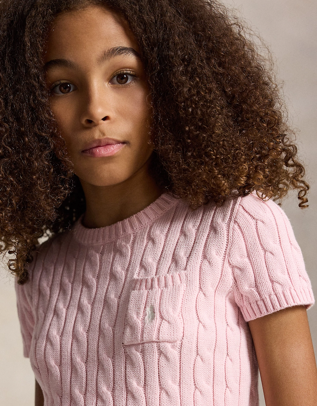 Ralph Lauren Girls Cable Knit Pullover in Pink