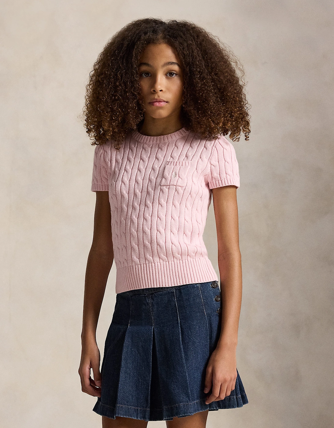 Ralph Lauren Girls Cable Knit Pullover in Pink