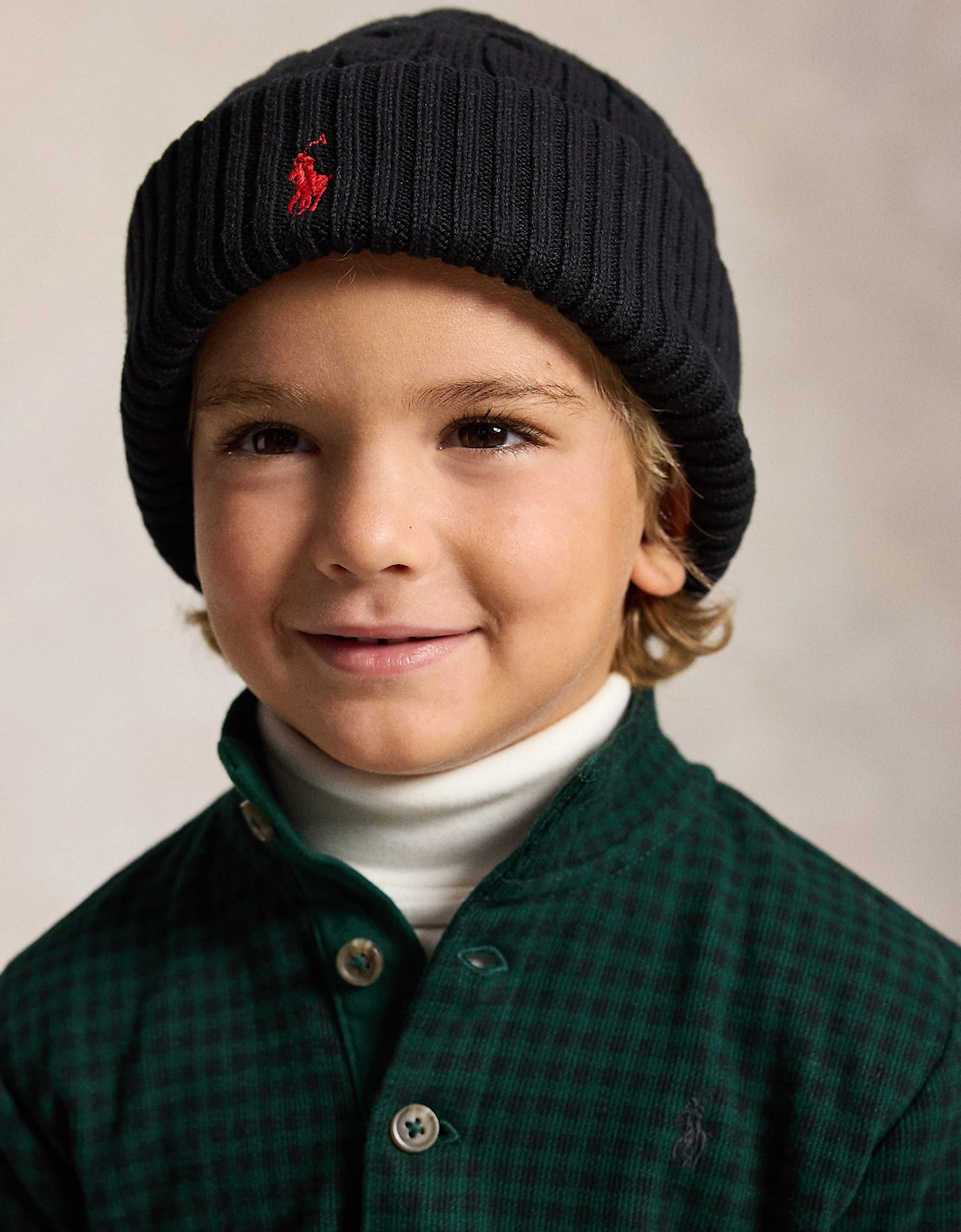 Ralph Lauren Boys Cotton Knit Beanie Hat in Black