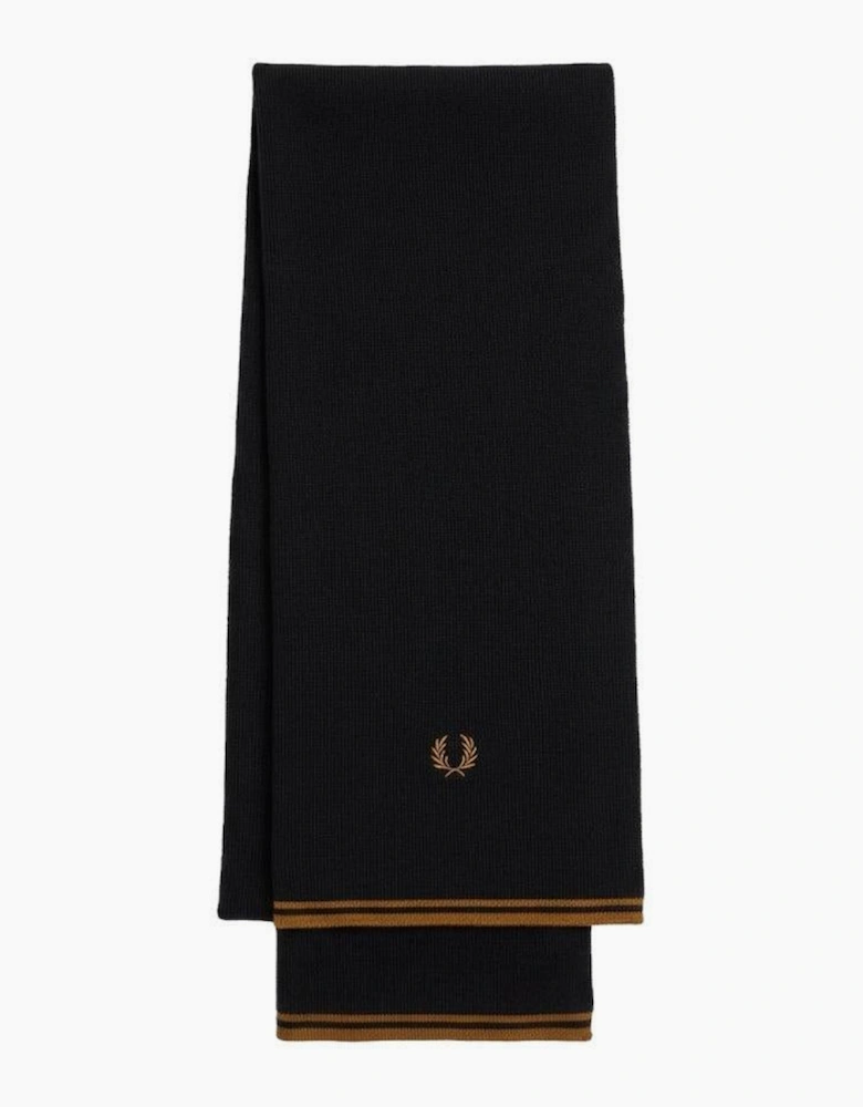 Fred Perry Twin Tipped Merino Wool Scarf Black/Dark Caramel