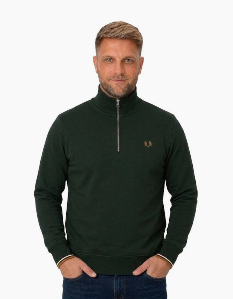 Fred Perry Half Zip Sweatshirt Grassroots/Ecru/Bronze