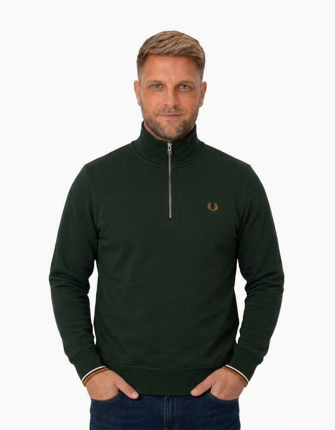 Fred Perry Half Zip Sweatshirt Grassroots/Ecru/Bronze