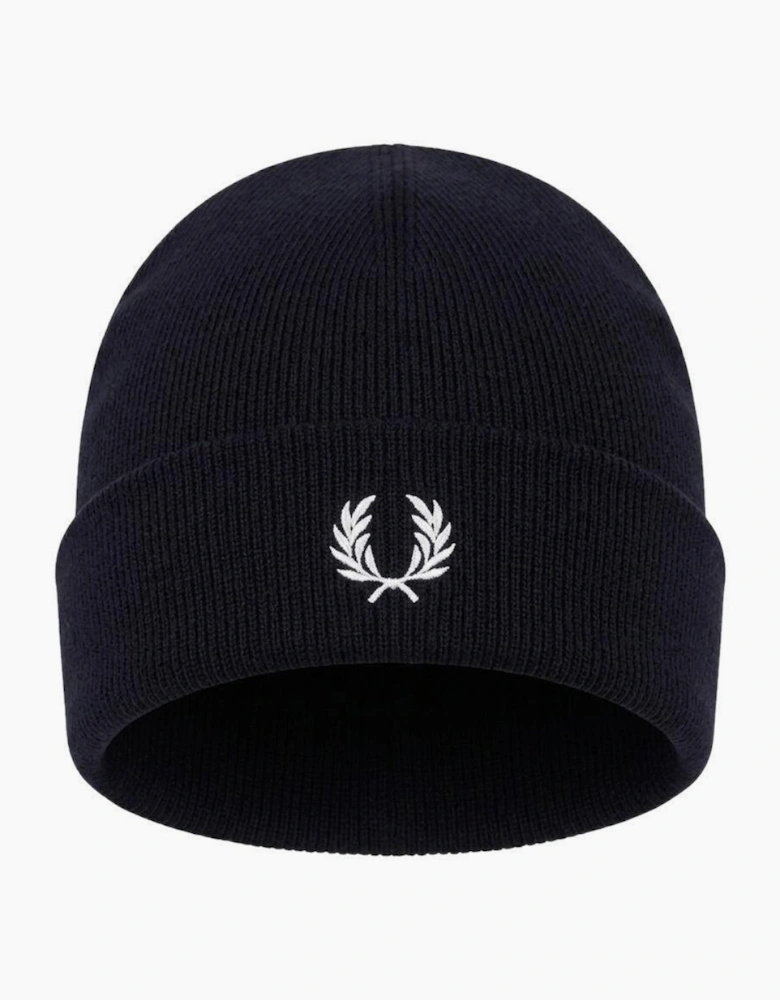 Fred Perry Classic Merino Wool Beanie Hat Navy/Snow White
