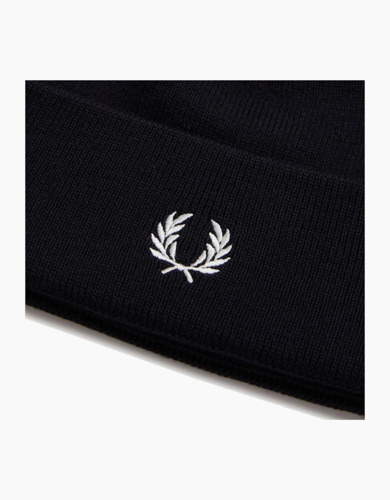 Fred Perry Classic Merino Wool Beanie Hat Navy/Snow White