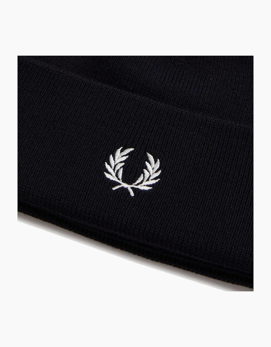 Fred Perry Classic Merino Wool Beanie Hat Navy/Snow White