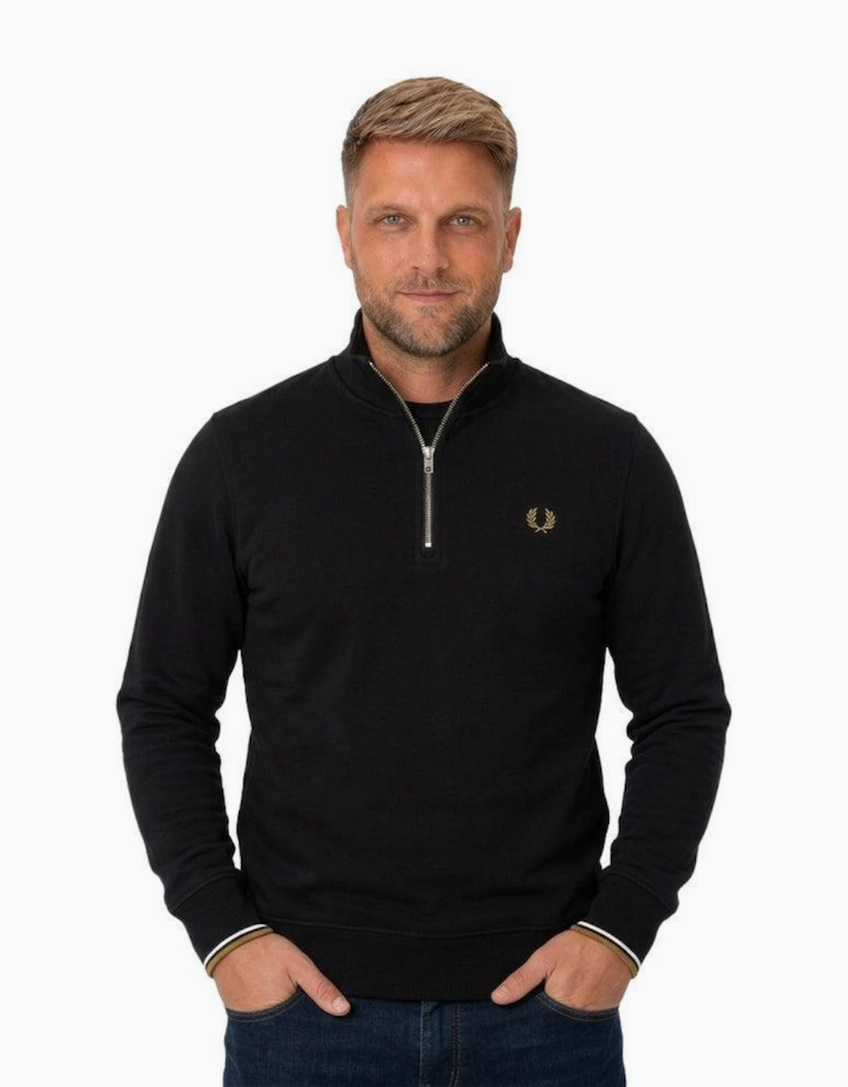 Fred Perry Half Zip Sweatshirt Black/Snow White/Bronze