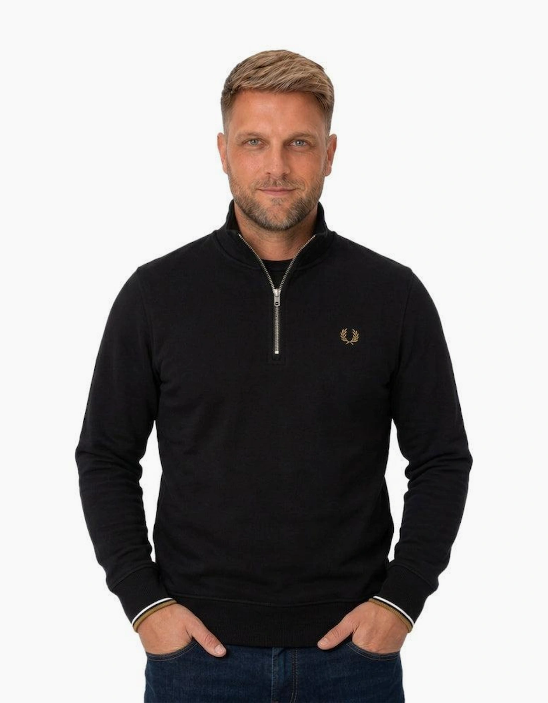 Fred Perry Half Zip Sweatshirt Black/Snow White/Bronze