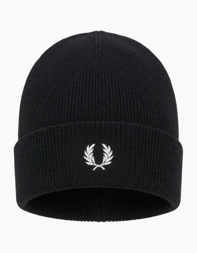 Fred Perry Classic Merino Wool Beanie Hat Black/Snow White