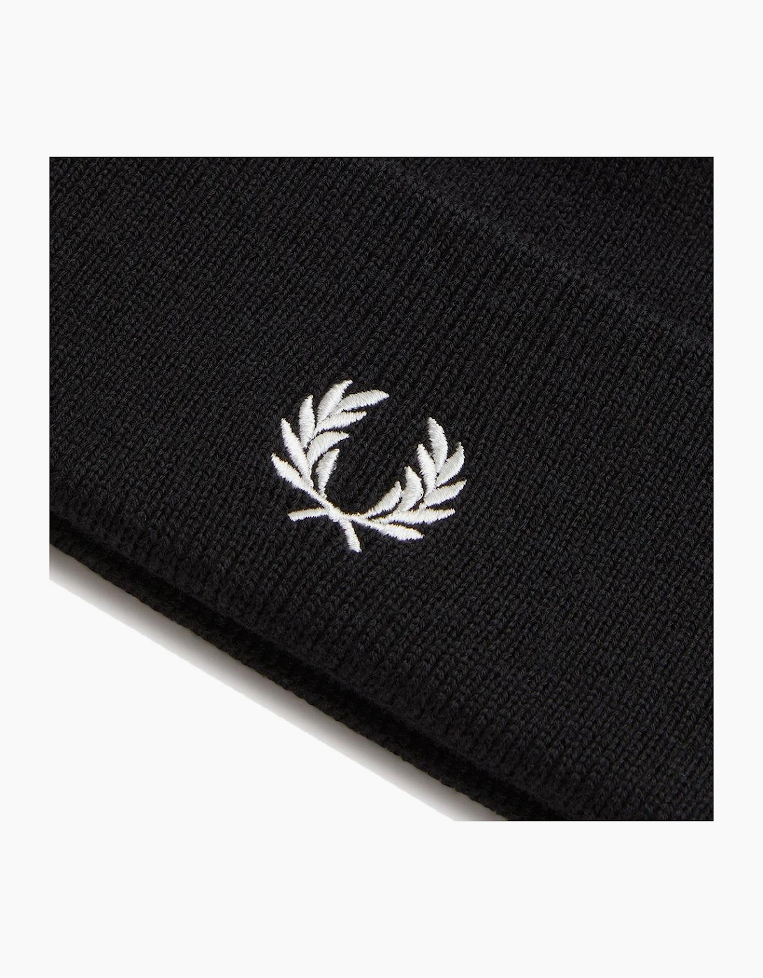 Fred Perry Classic Merino Wool Beanie Hat Black/Snow White