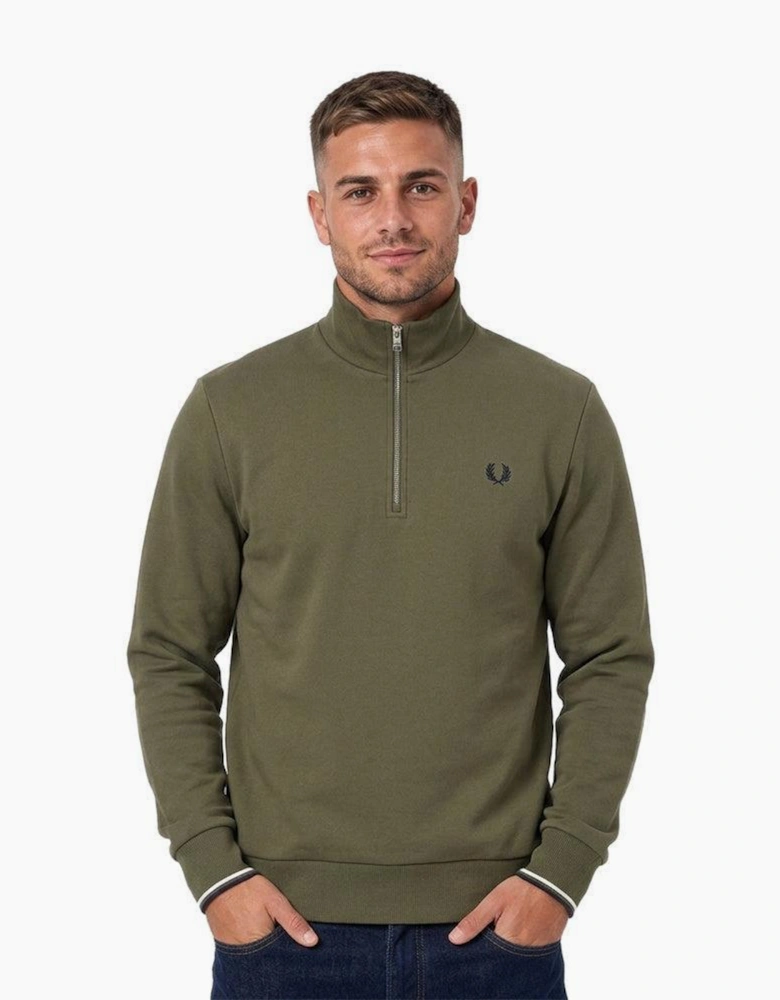 Fred Perry Half Zip Sweatshirt Laurel Wreath Green/Slate/Navy