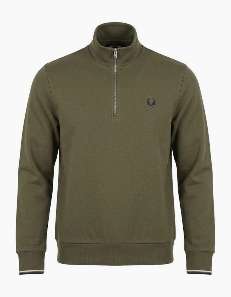 Fred Perry Half Zip Sweatshirt Laurel Wreath Green/Slate/Navy
