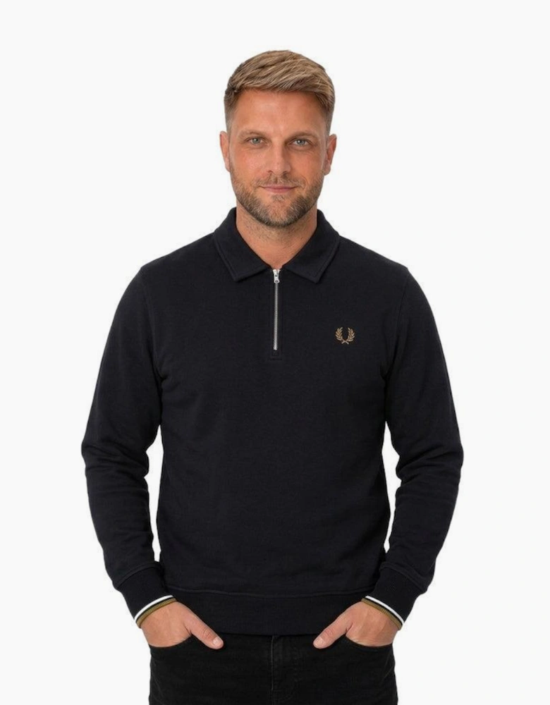 Fred Perry Half Zip Collared Sweatshirt Black