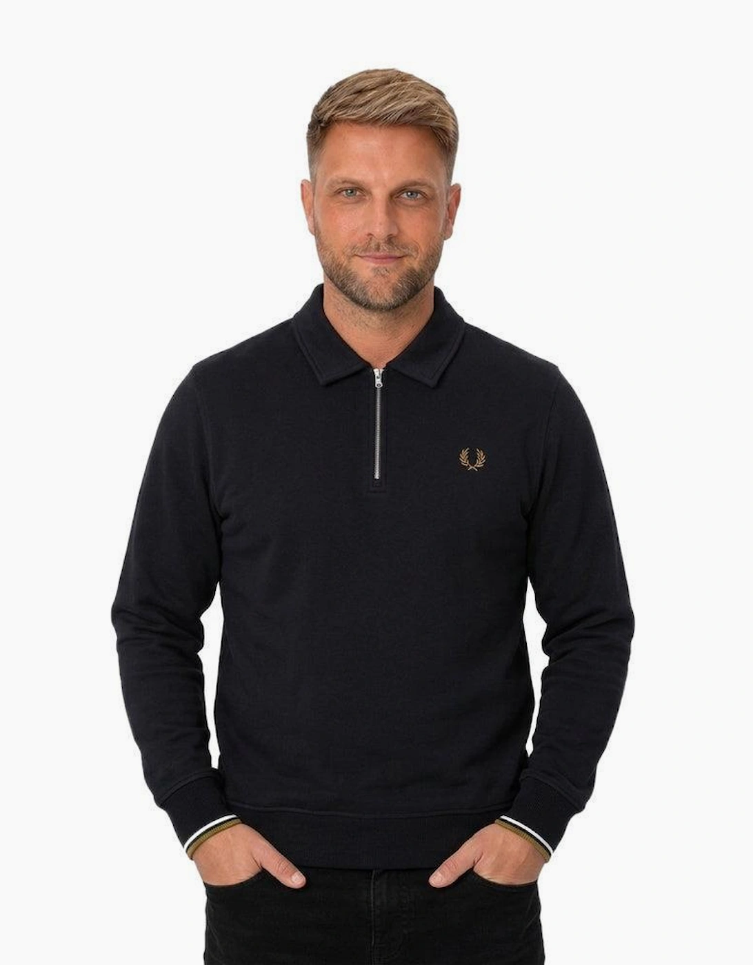 Fred Perry Half Zip Collared Sweatshirt Black