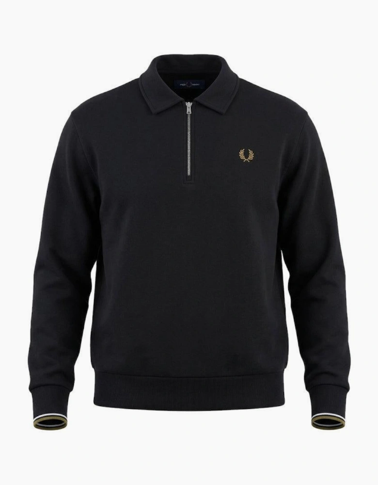 Fred Perry Half Zip Collared Sweatshirt Black