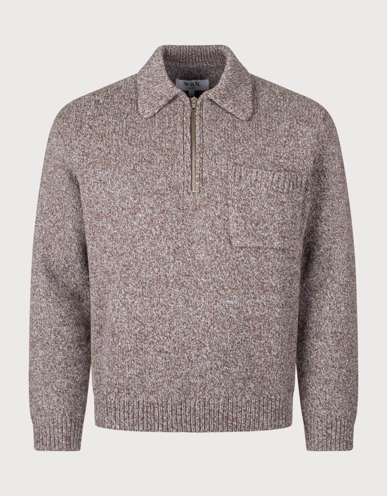 Relaxed Fit Alpha Fleck Twist Long Sleeve Zip Polo Shirt