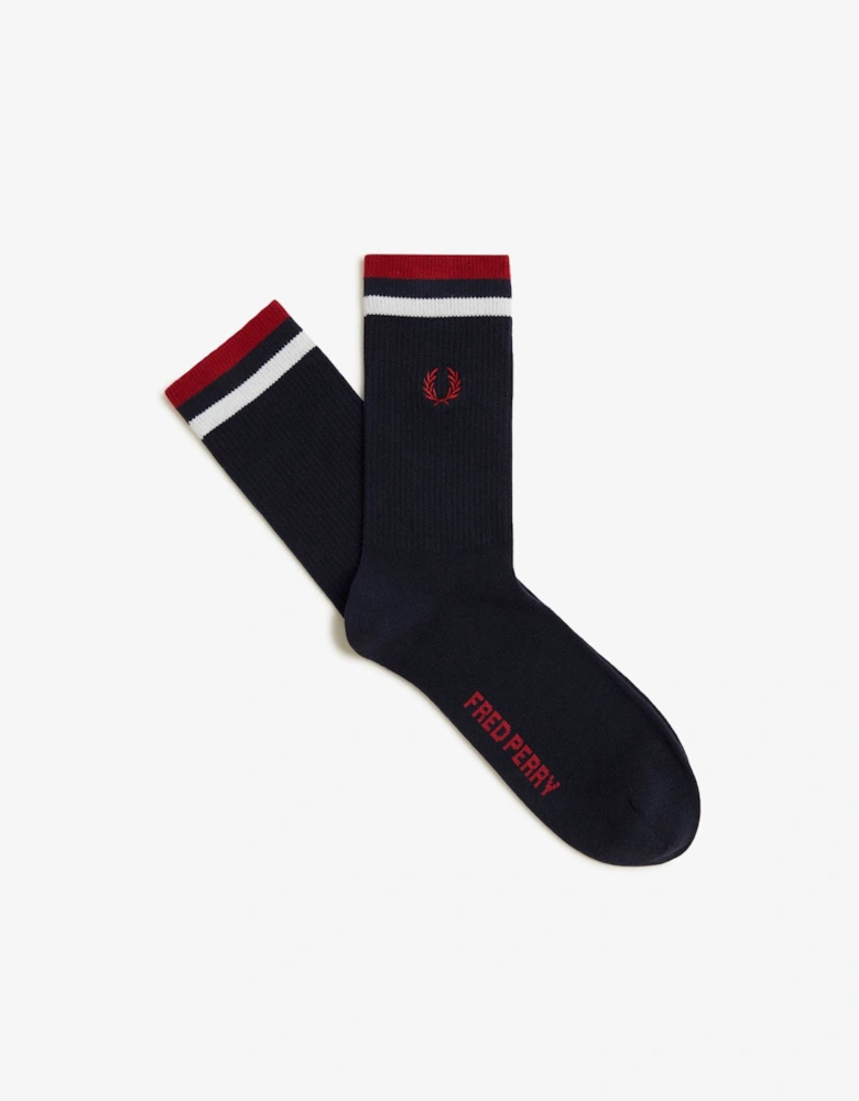 Fred Perry Mens Tipped Sports Sock - Navy/Snow White/Burnt Red T55