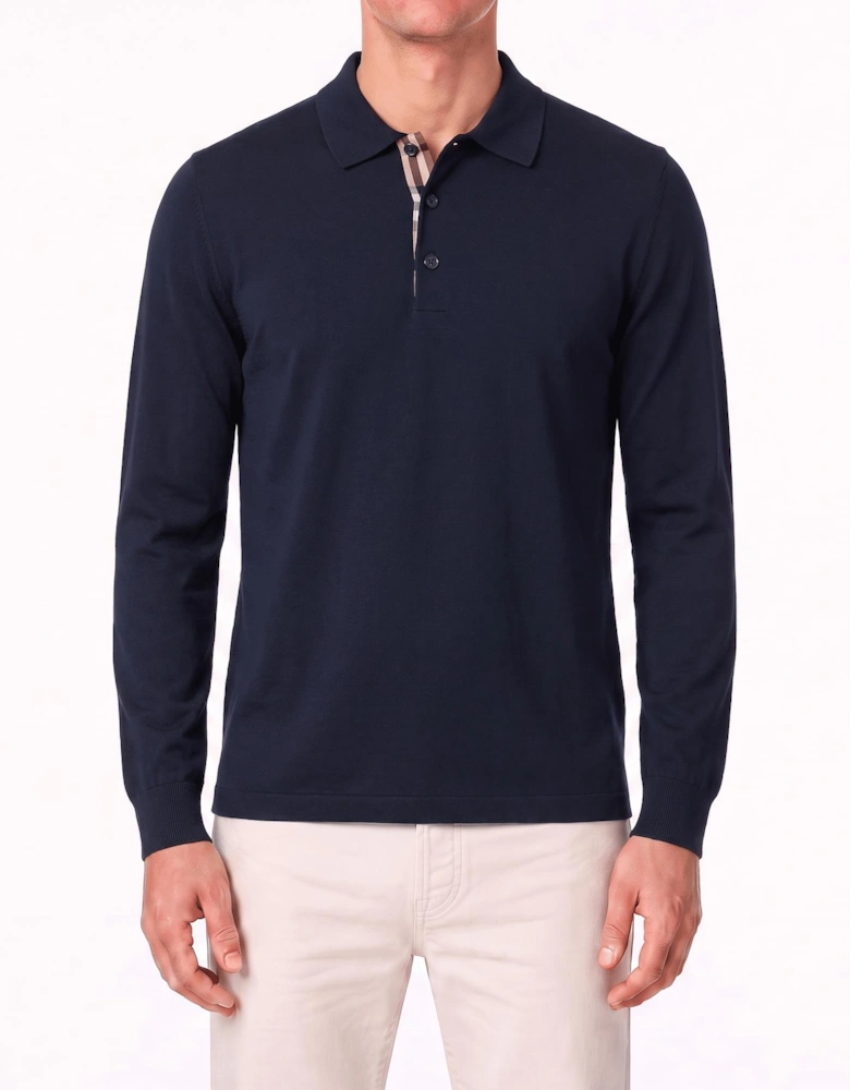Burberry 'Hartford' Long Sleeved Check Placket Polo-Shirt Navy