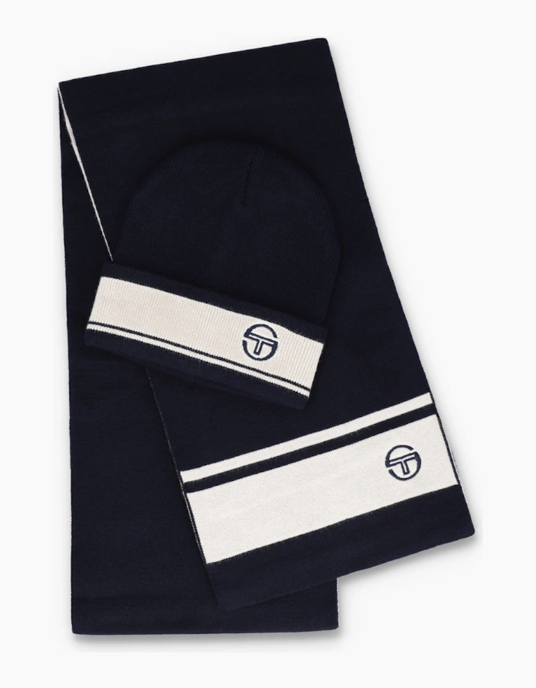 Sergio Tacchini Originale Beanie Hat & Scarf Box Set - Maritime Blue/Gardenia